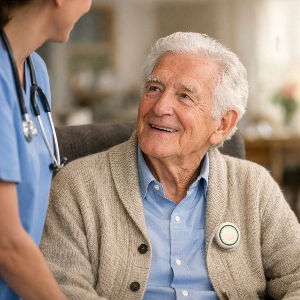 Nurse using Connection badge hands-free